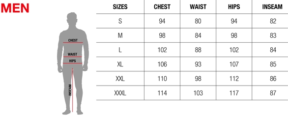 BL Mens Size Chart