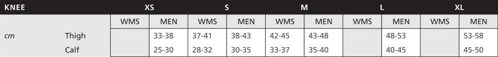 Bliss Knee Pads Size Chart