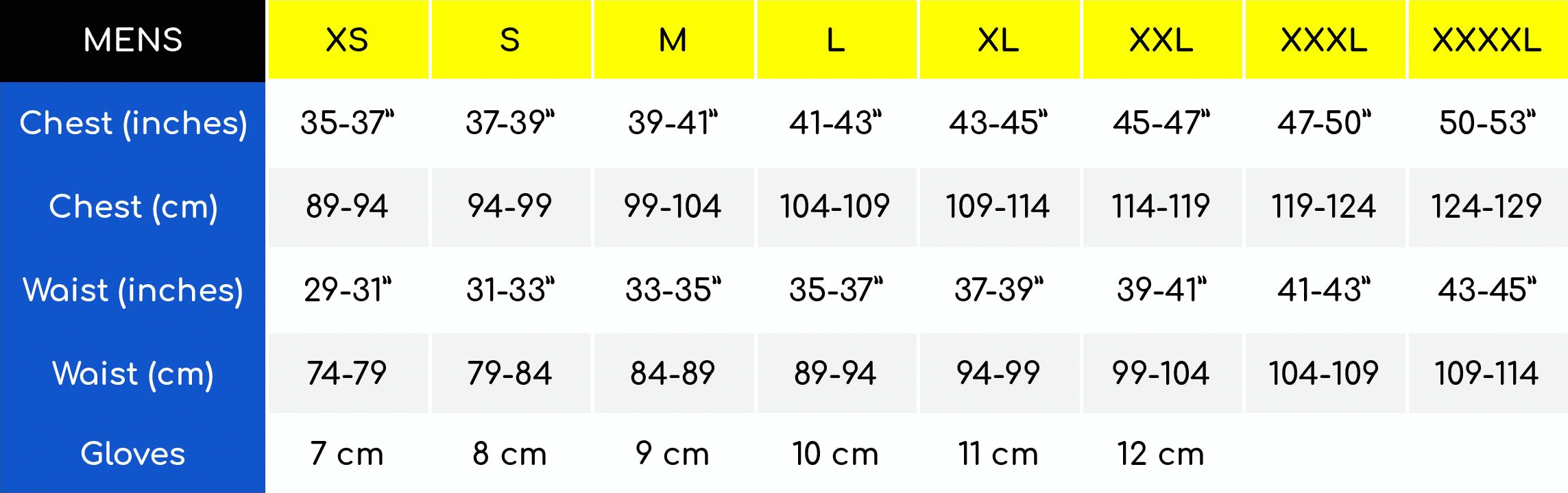 Endura Mens Size Chart