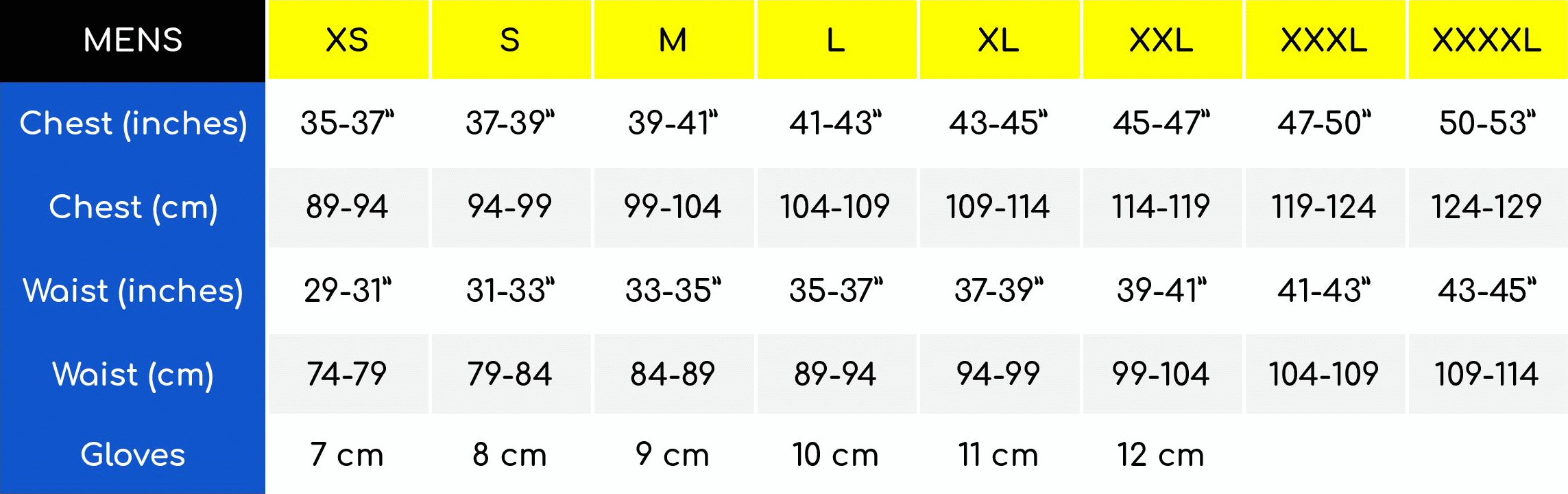 Endura Size Chart