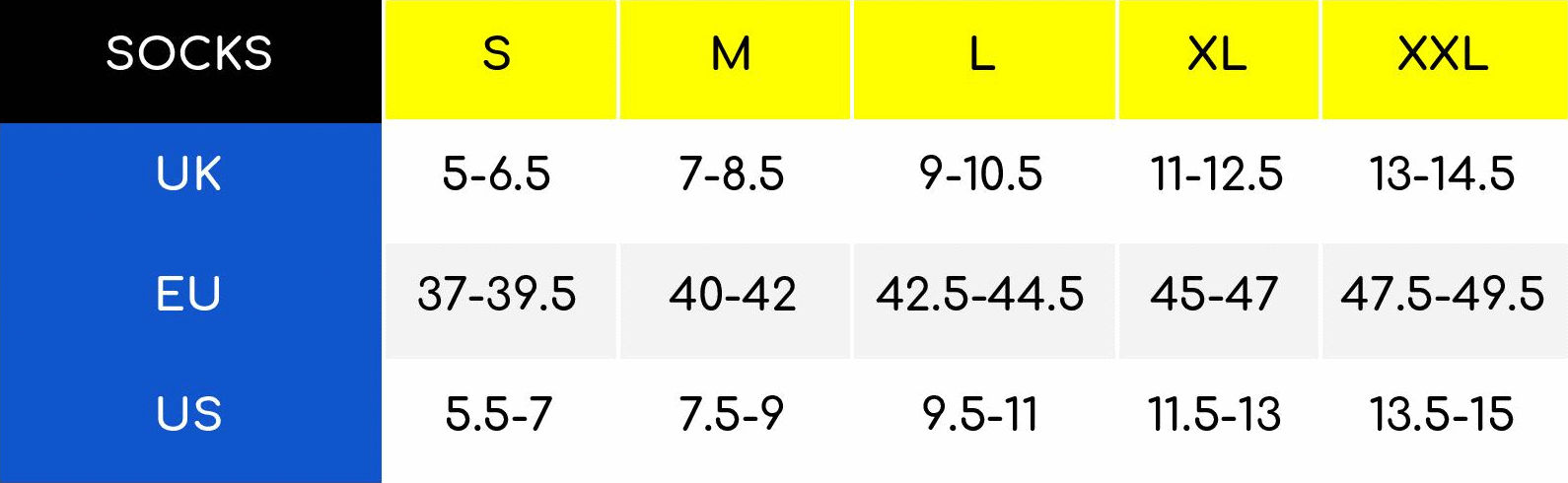 Endura Socks Size Chart