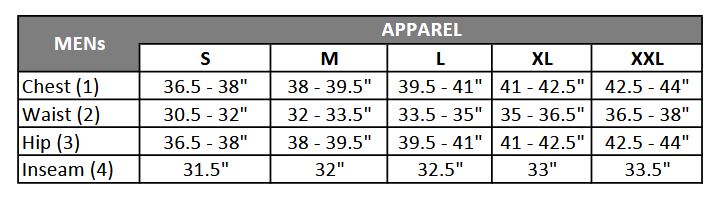 Pearl Izumi Size Chart